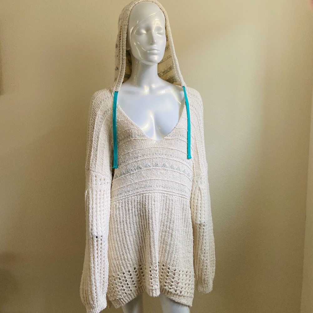 FREE PEOPLE hooded v-neck crochet sweater NWT - Picture 2 of 8